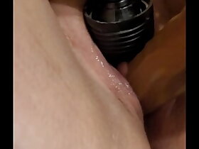 Shaved pussy materfamilias enjoys dildo edict added to fat load of shit